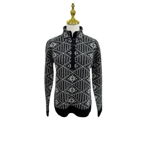 L L Bean Signature BLACK FAIR ISLE KINGFIELD MERINO WOOL SWEATER Women's Small - Picture 9 of 16